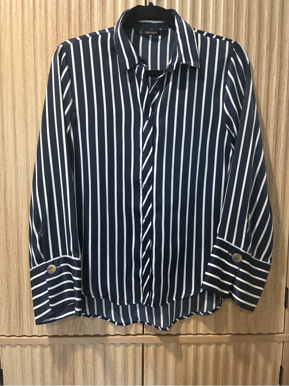 Zara Navy Striped Satin Blouse